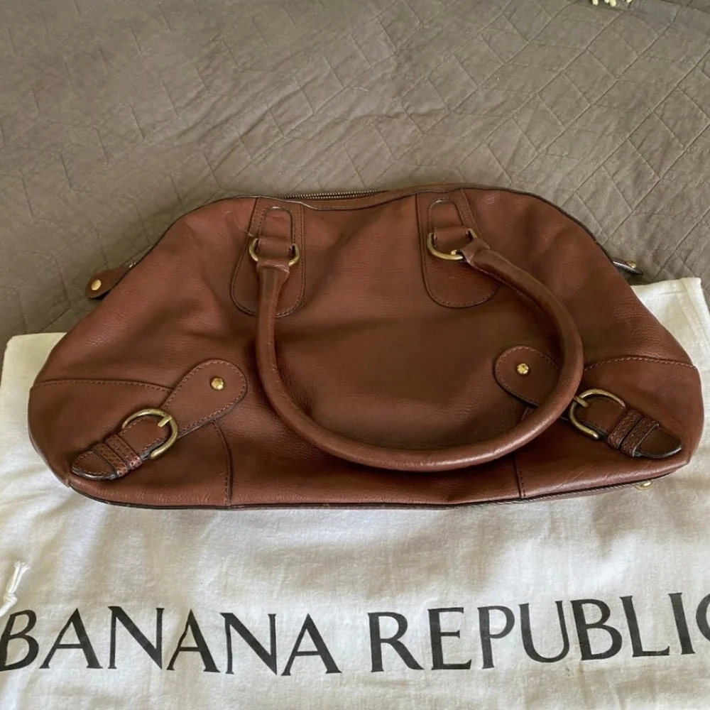 BANANA REPUBLIC Brown Leather Satchel with Dust Bag